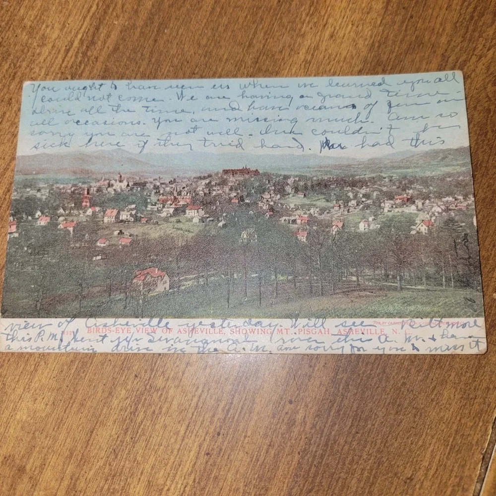 Antique 1906 Asheville NC Postcard Birds Eye View Showing Mt Pisgah Posted North